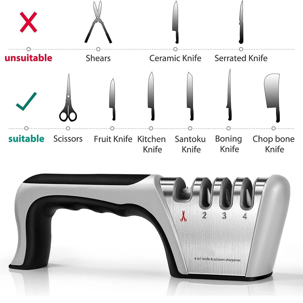 4-in-1 Knife and Scissors Sharpener - Multi-Stage Blade Care