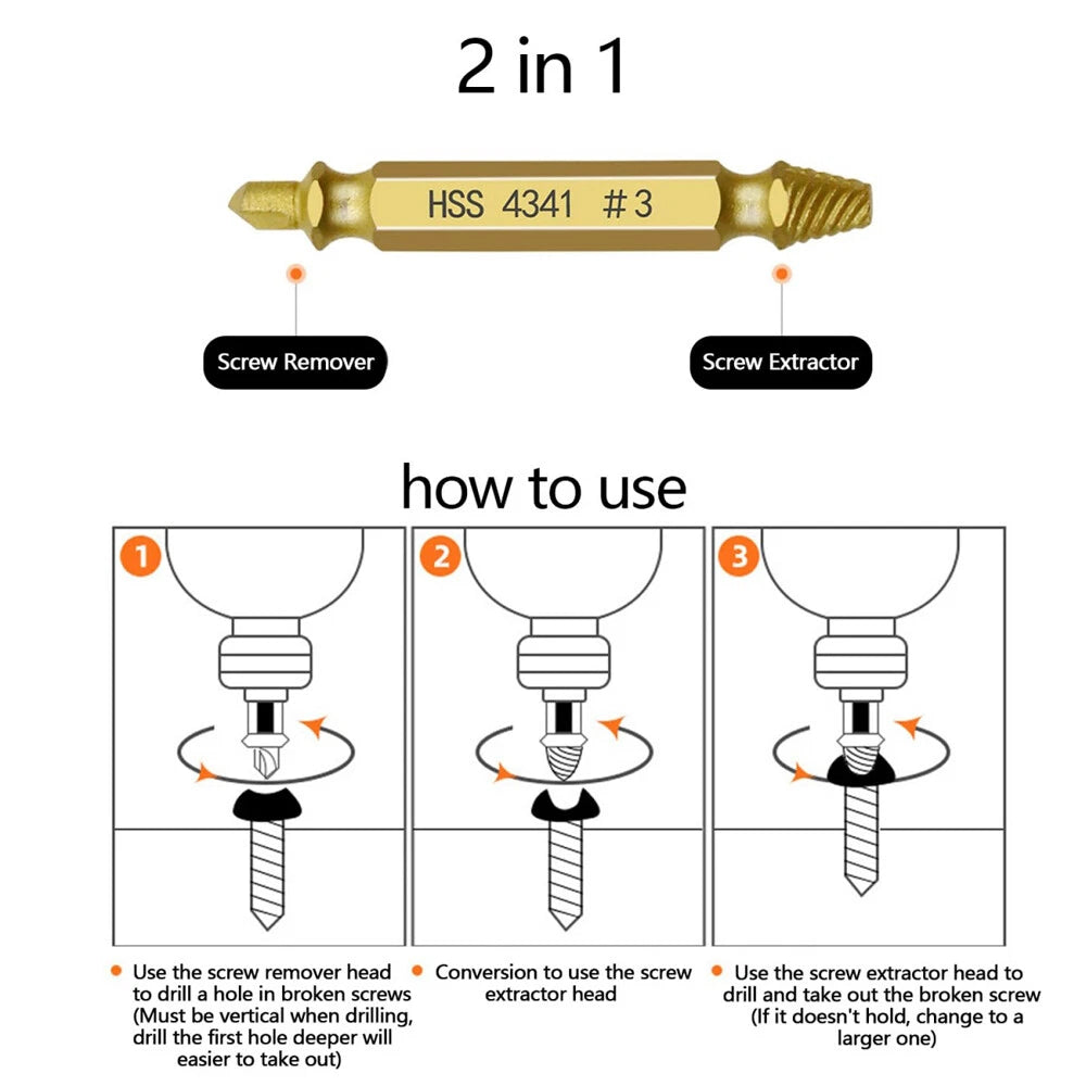 6PCS Screw Extractor Set Easy Out Drill Bits Guide Broken Screws Bolt Remover