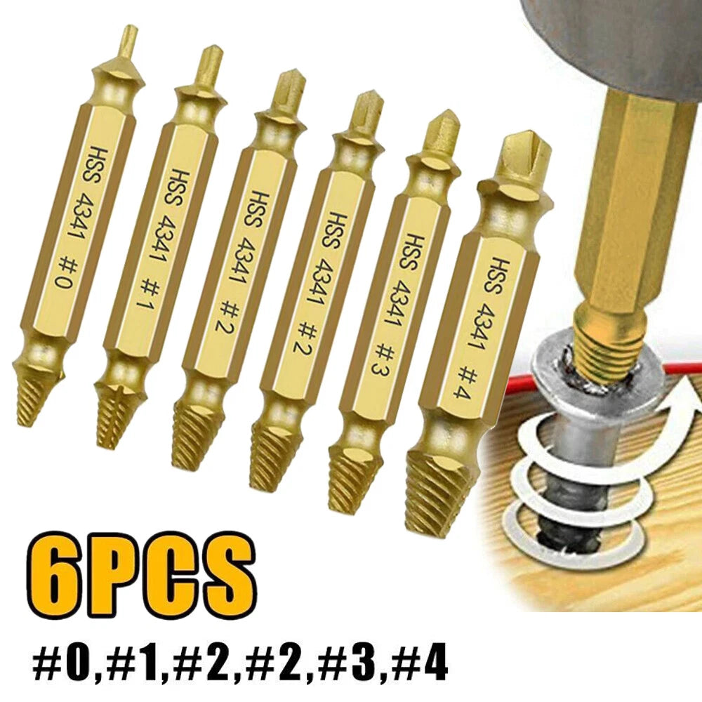6PCS Screw Extractor Set Easy Out Drill Bits Guide Broken Screws Bolt Remover