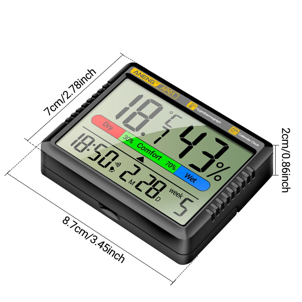 Thermometer Indoor Digital LCD Hygrometer Temperature Humidity Meter Alarm Clock