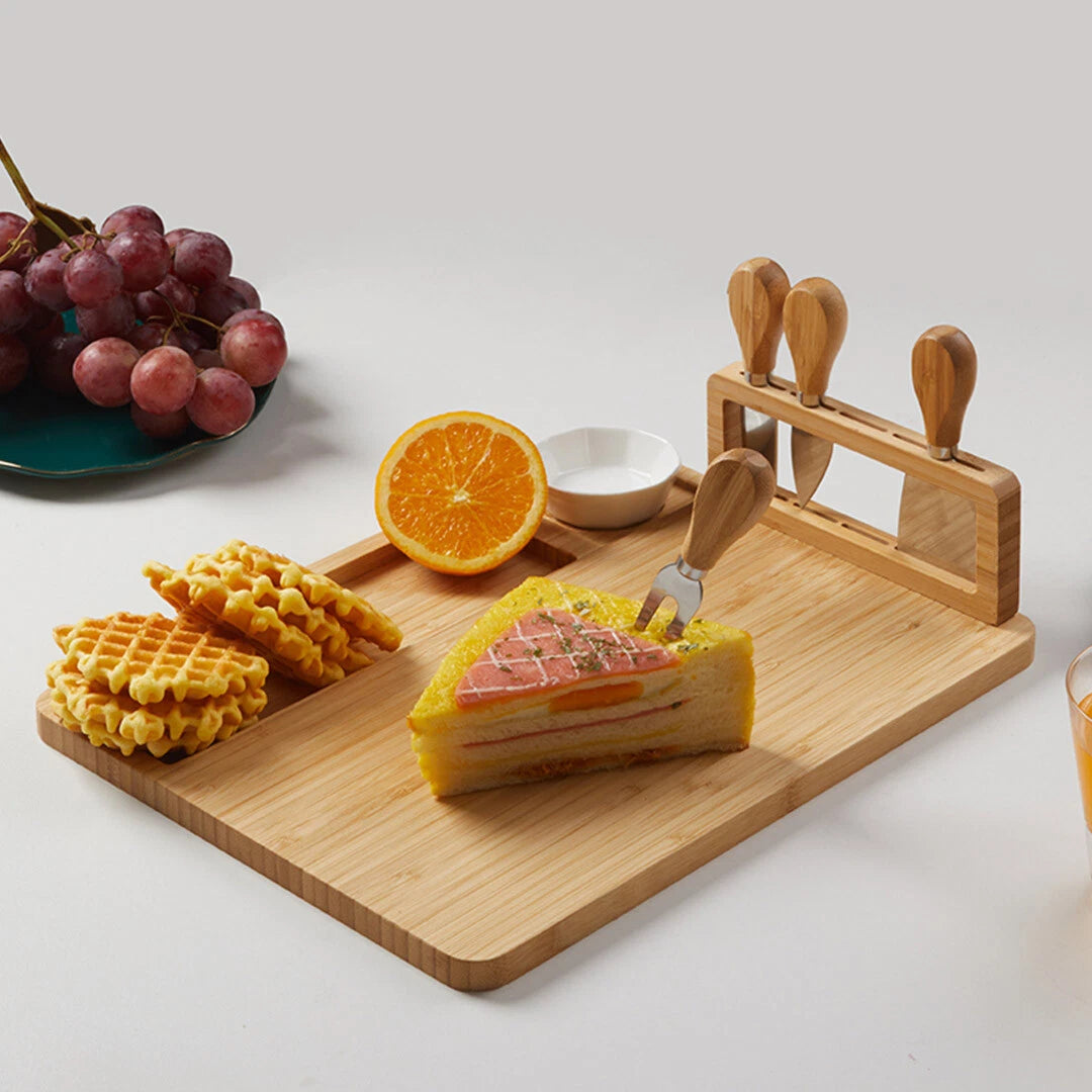 36cm Brown Rectangular Wood Cheese Board Charcuterie Serving Tray Set