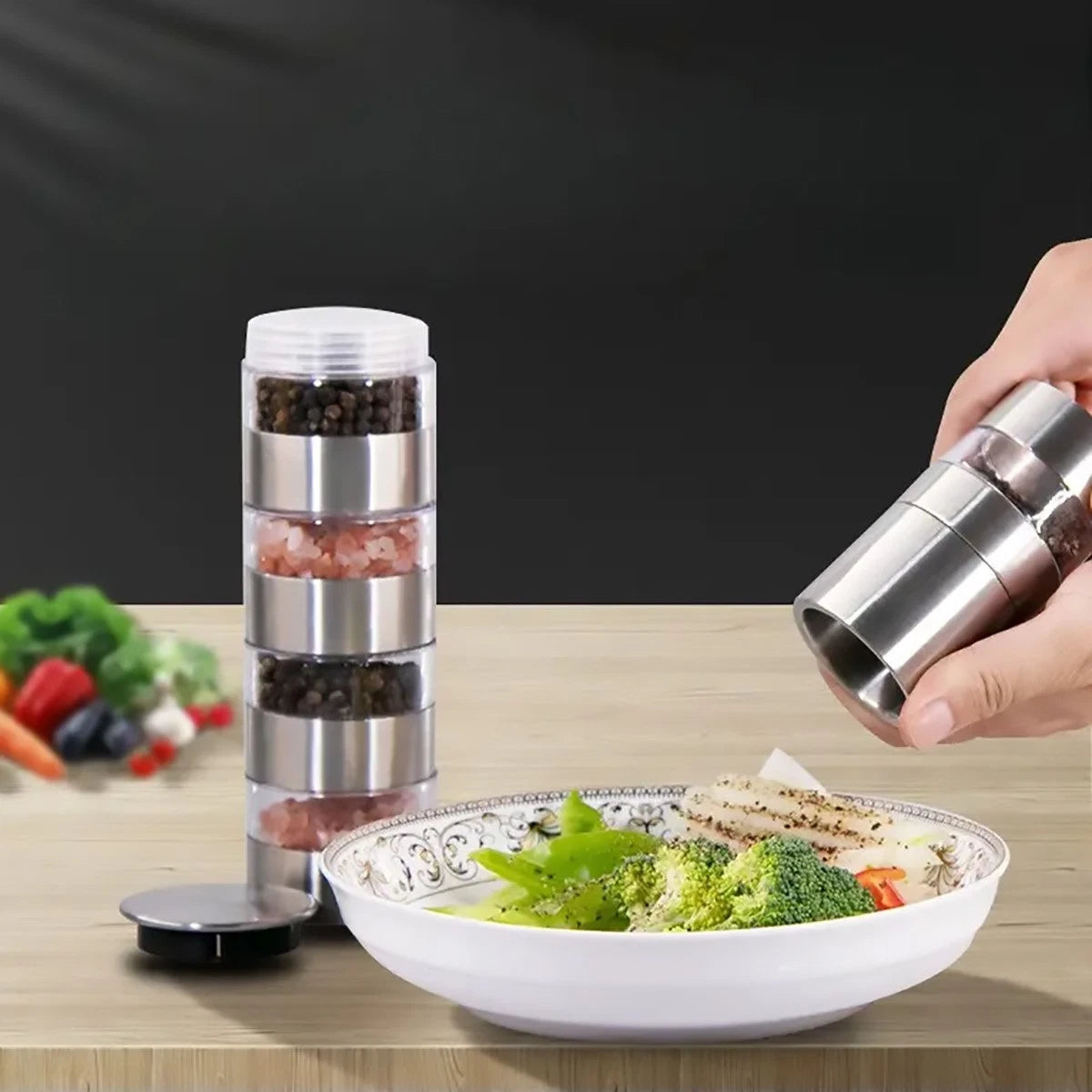 5 in 1 Stainless Steel Salt and Pepper Grinder Manual Spice Mill Kitchen Cooking