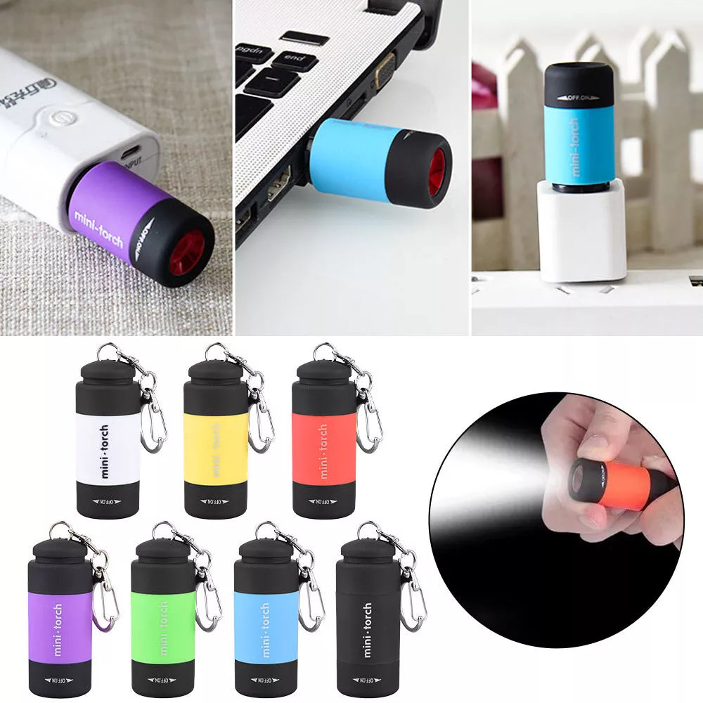 Mini USB Rechargeable LED Torch Lamp Flashlight Keychain Keyring Water