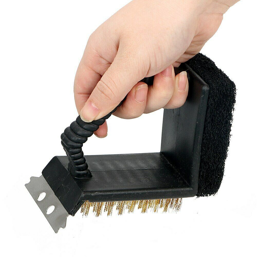 CLEARANCE- Barbecue Brush 3 in 1 Grill Cleaner BBQ Tools Brass Bristles Scraper Scourer