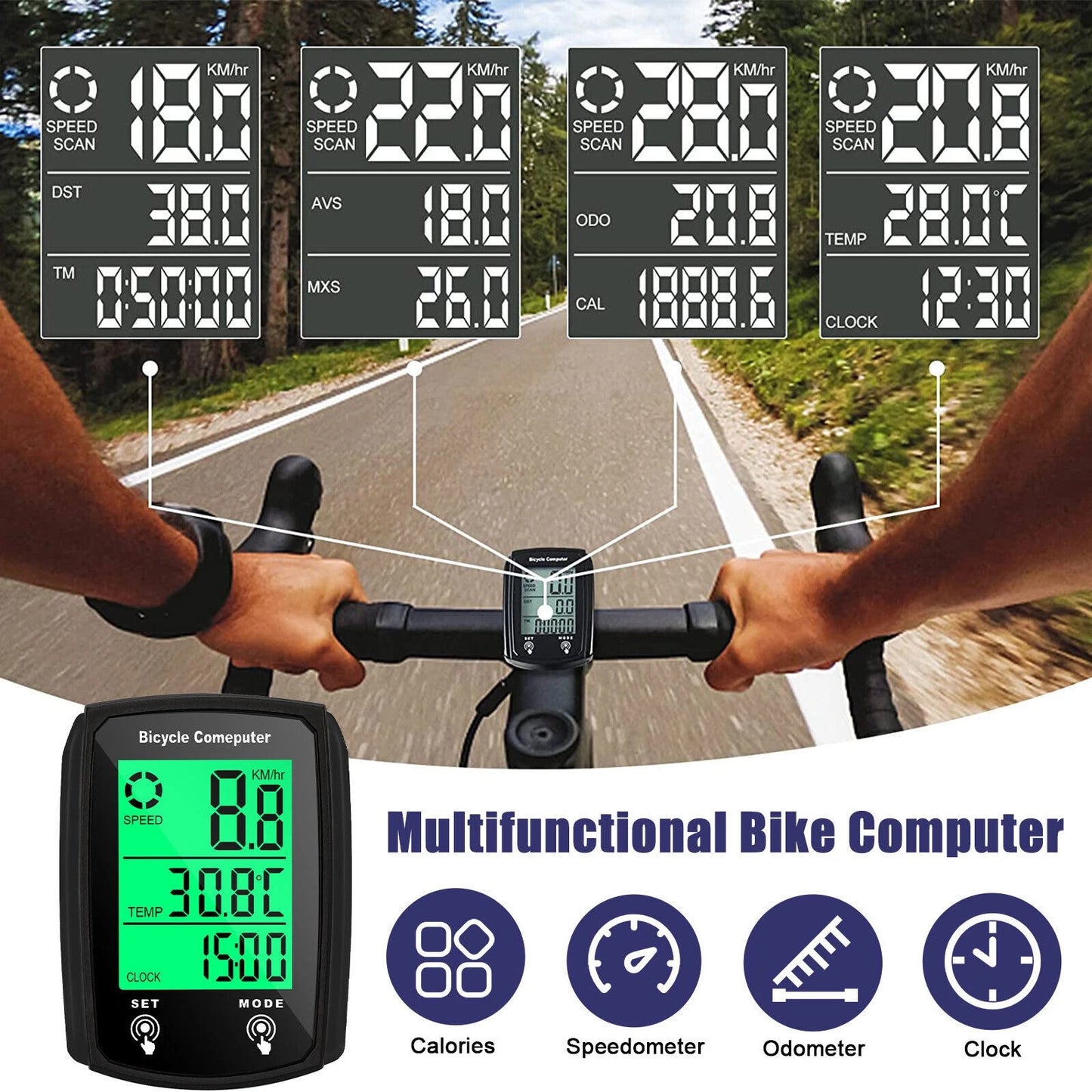 Wireless Cycling Bike Bicycle LCD Cycle Speedometer Computer Odometer Waterproof