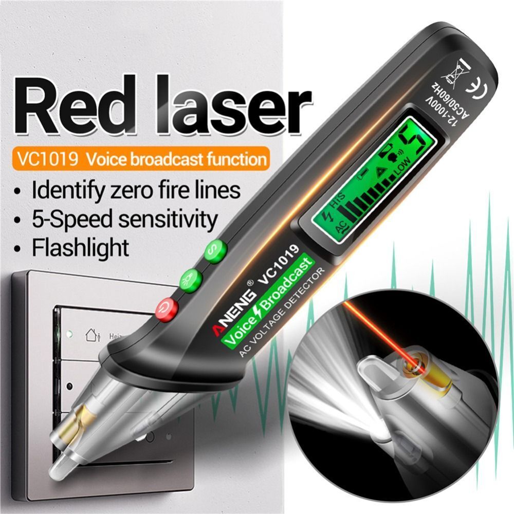 Red Laser Test Pen Voice Broadcast Voltage Detector Tester Meter Tool
