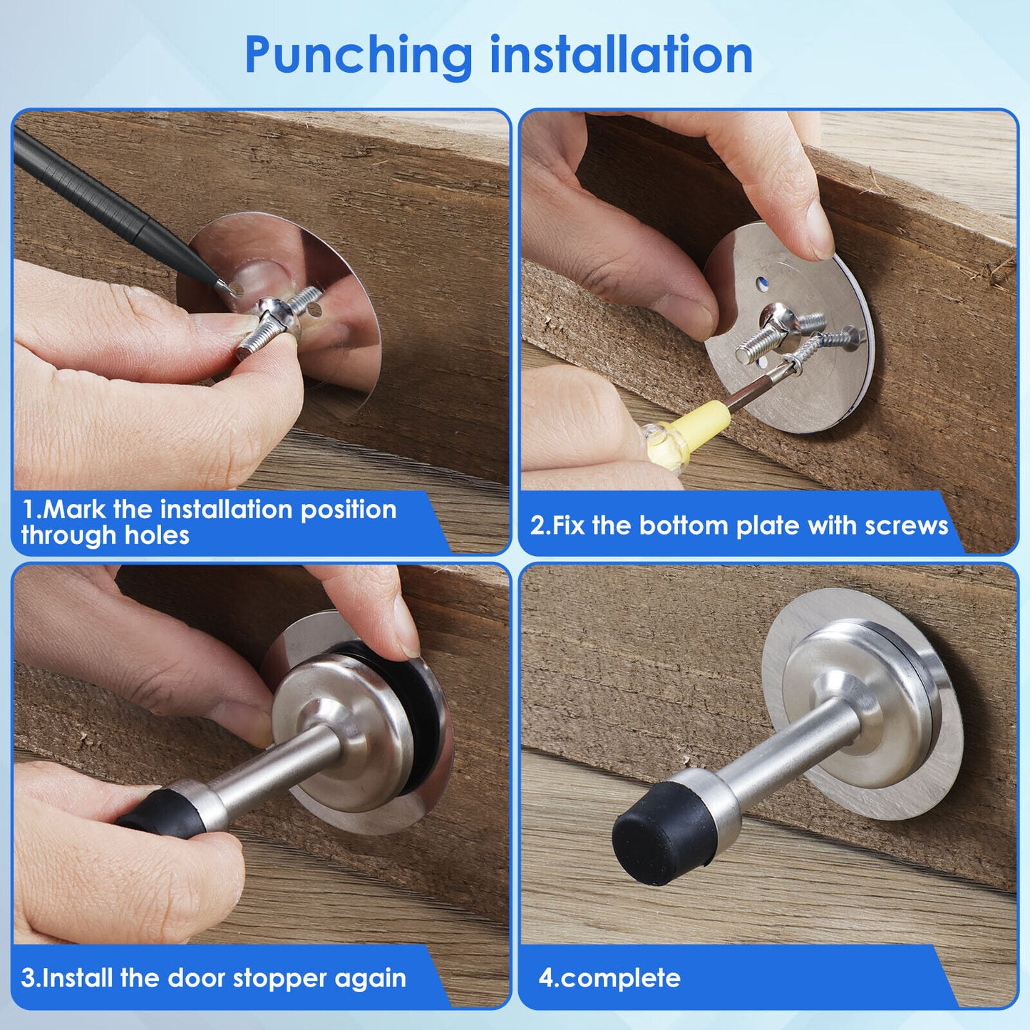 CLEARANCE- 1Pcs Door Stoppers Stainless Steel Stops Wall Door Set with Screws Self Adhesive