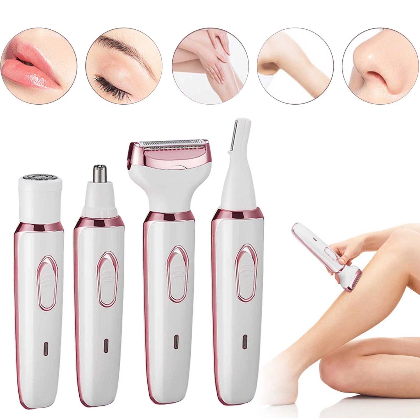 4 IN 1 Women's Electric Painless Shaver Leg Face Hair Removal Lady Razor Trimmer