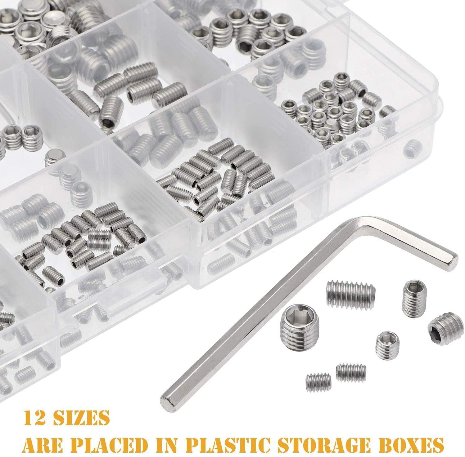 300pcs 304 Stainless Steel Assortment Kit Hexagon Socket Screw Grub Bo