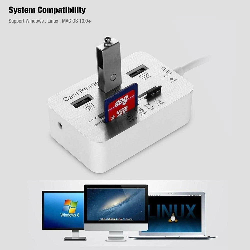 7in1 Type C To 3 Port USB 3.0 Hub Combo MS SD M2 TF Card Reader For Laptop