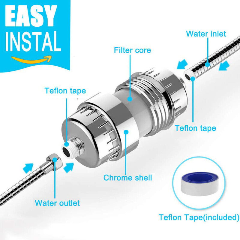 15 Stages Shower Head Filter Bath Hard Water Filter KDF Remove Chlorine Odors