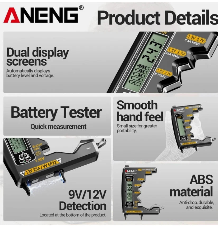 Universal Battery Tester ANENG BT173 Battery Detector Test C D AA AAA N 9V Cell
