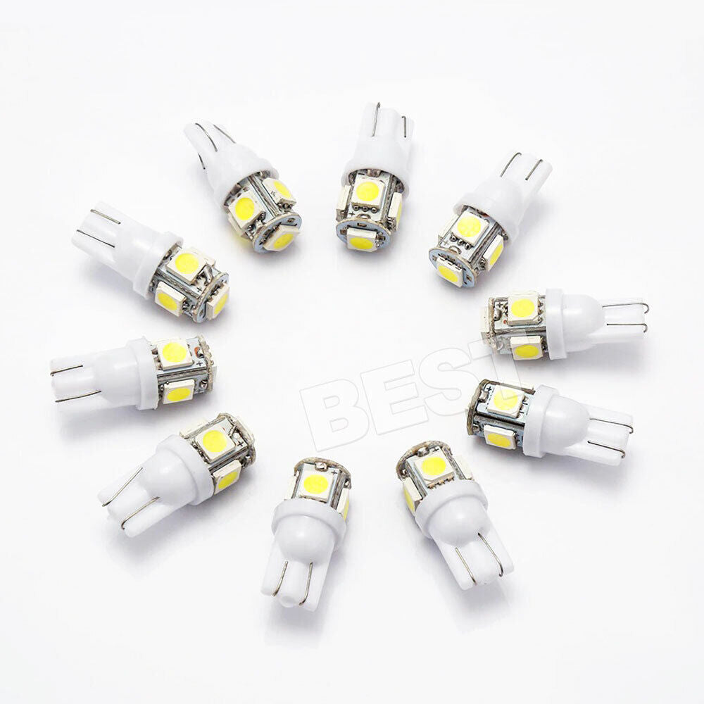 10x T10 LED W5W 194 168 5SMD Car Wedge Tail Parking Plate Light Bulb 12V - WHITE