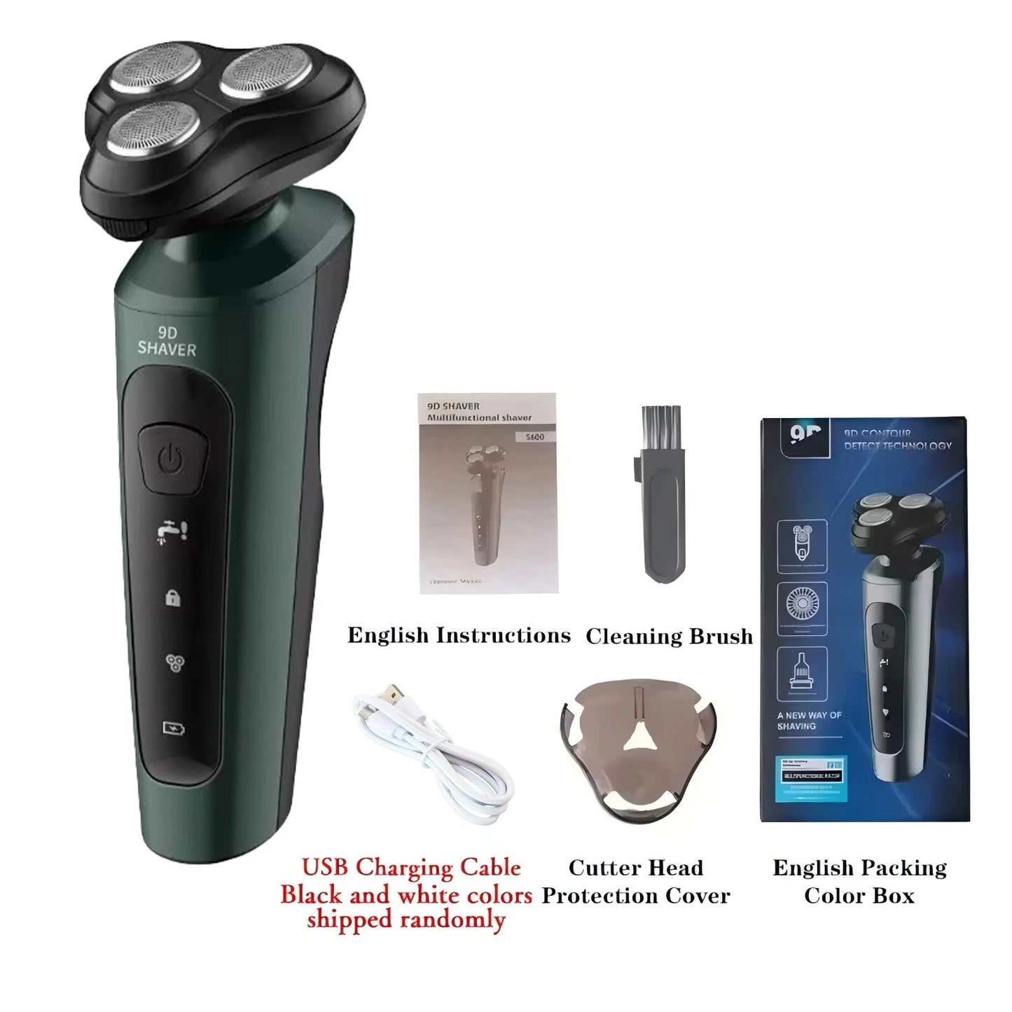 9D Men's Electric Shaver USB Car-mounted High-power 4 in 1 Rechargeable Trimmer