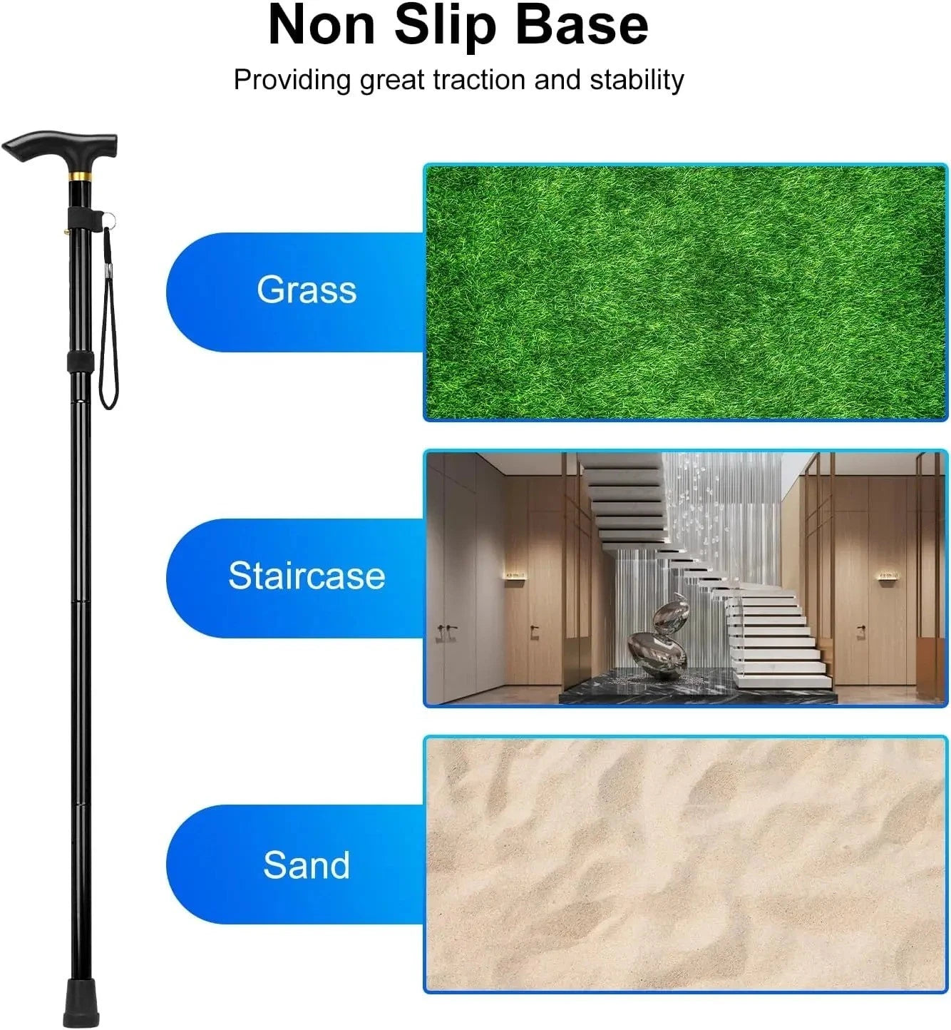 Lightweight Folding Adjustable Walking Stick Aluminium Hiking Travel Cane