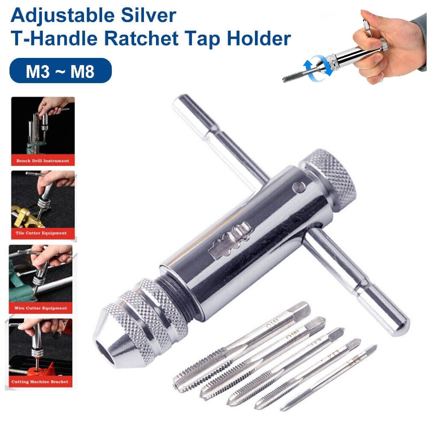 Tapping Ratchet Tap Wrench T-Handle Bar Type Ratcheting Thread Extract ...