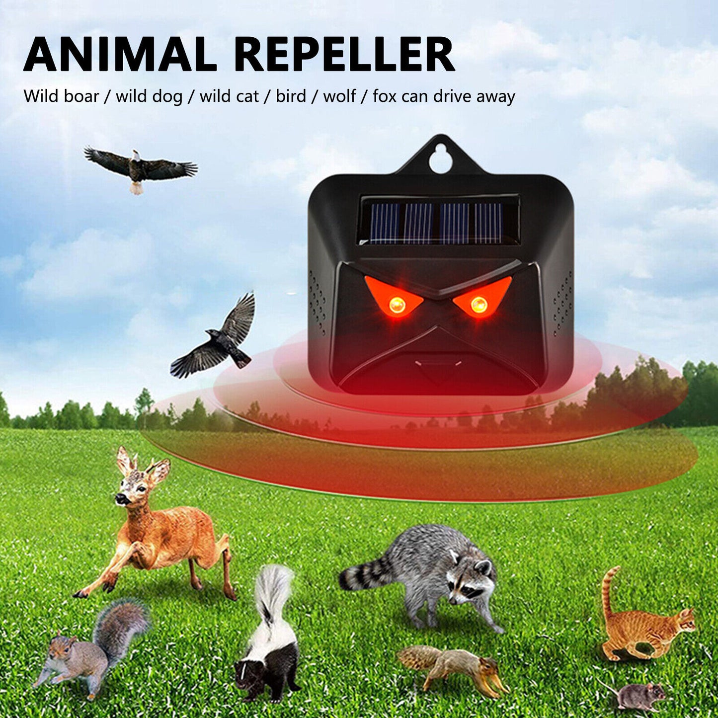 2pcs Solar Animals Repeller Red LED Nocturnal Predator Deterrent Lights Devices