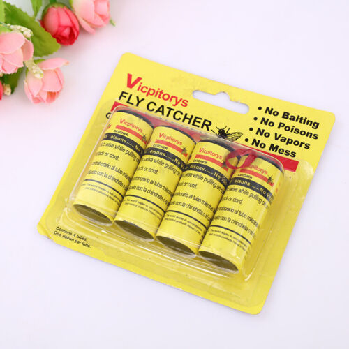 4Pcs Rolls Insect Bug Fly Paper Catcher Trap Ribbon Strip Sticky Tape Flies
