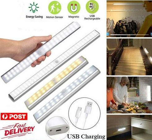 10CM/ 20CM/ 30CM LED Wireless PIR Motion Sensor Closet Lights USB Rechargeable Light Strips Lamp