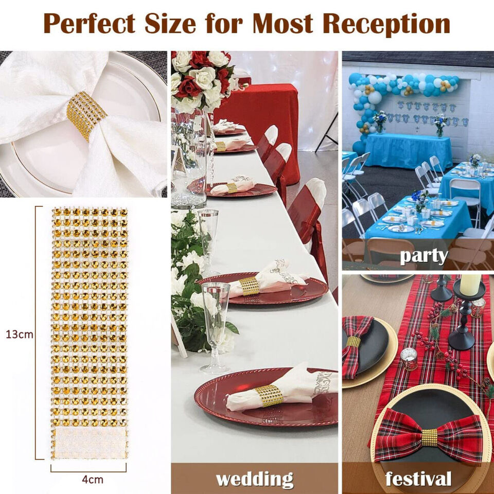 CLEARANCE- 50PCS Diamond Napkin Rings Chairs Buckles Holder Rhinestone Wedding Table Decor