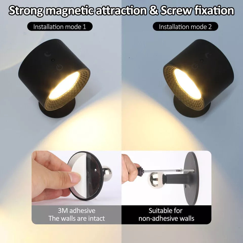 3 Colours LED Wall Rechargeable 360° Rotating Dimmable Magnetic Sconce Light