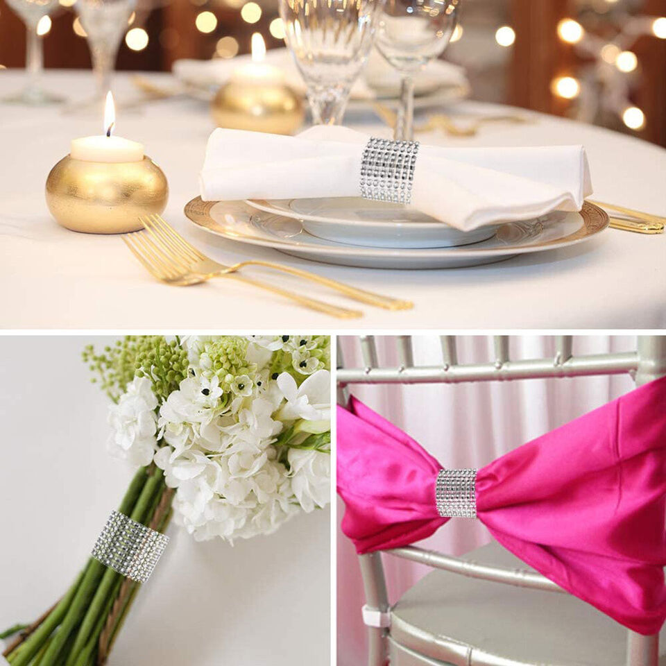 CLEARANCE- 50PCS Diamond Napkin Rings Chairs Buckles Holder Rhinestone Wedding Table Decor