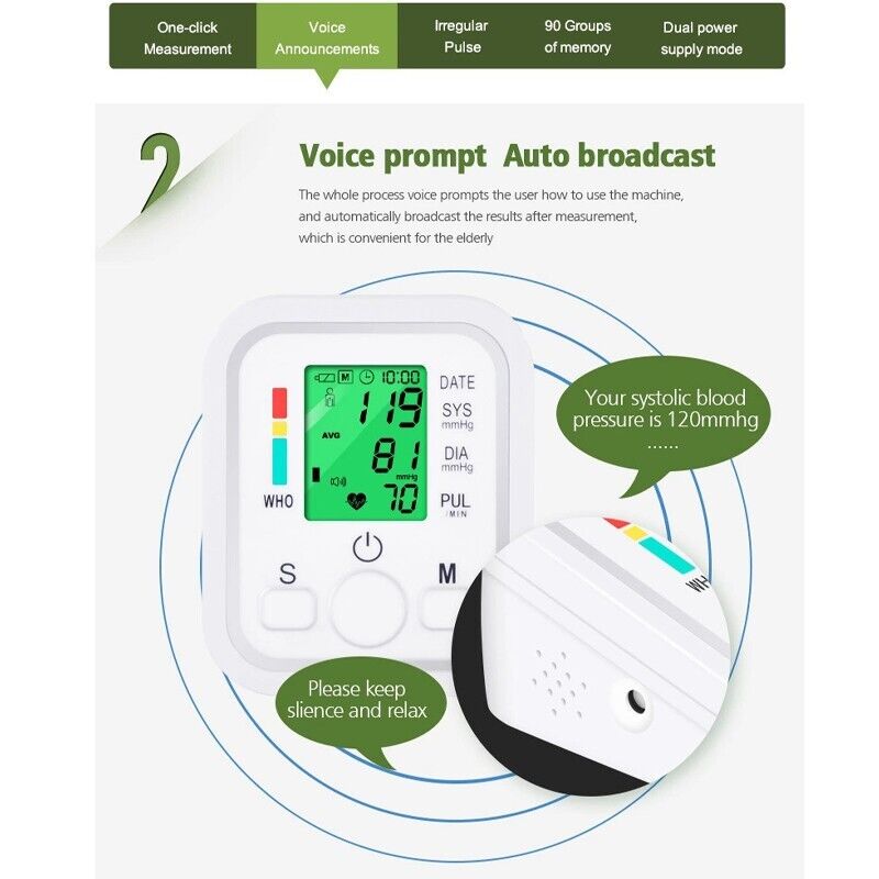 Digital Blood Pressure Monitor Upper Arm BP Machine Heart Rate Monitor