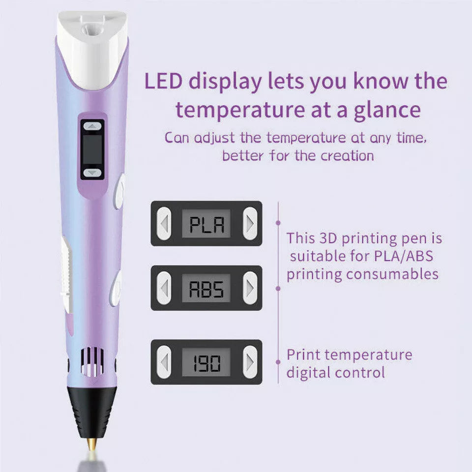 CLEARANCE- 3D Printing Pen Drawing Pen Printer LCD Screen with Free Filaments