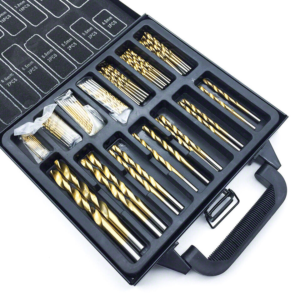 99PCS HSS Metric 1.5-10mm Titanium Coated Drill Bit Set Metal Wood Pla