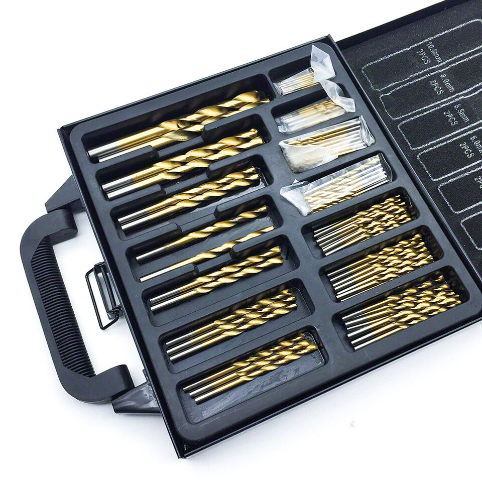99PCS HSS Metric 1.5-10mm Titanium Coated Drill Bit Set Metal Wood Pla