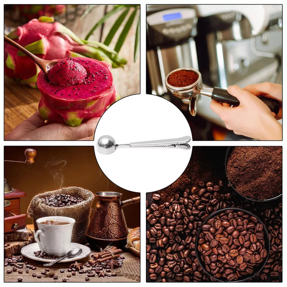 CLEARANCE- 2IN1 Coffee Scoop Spoon Stainless Steel With Clip Tea Measuring