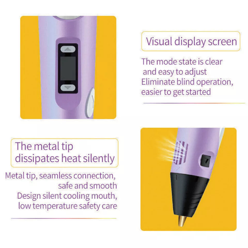 CLEARANCE- 3D Printing Pen Drawing Pen Printer LCD Screen with Free Filaments
