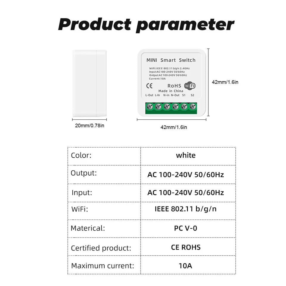 Smart WiFi Light Switch 16 Amp Mini Module Work for APP/Alexa/Google H ...