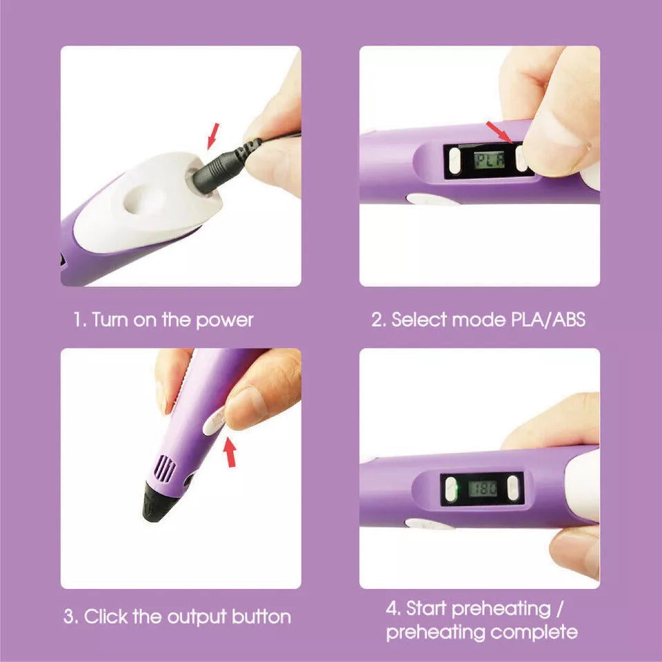 CLEARANCE- 3D Printing Pen Drawing Pen Printer LCD Screen with Free Filaments