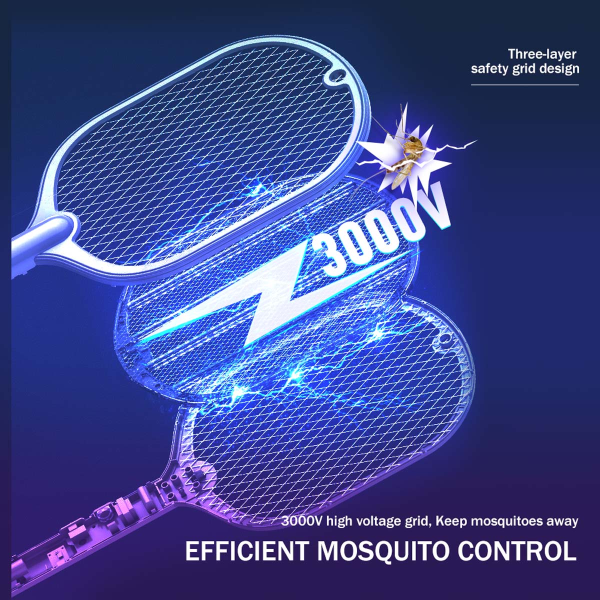 Rechargeable Bug Zapper Mosquito Swatter Racket Electric Fly Insect Killer USB
