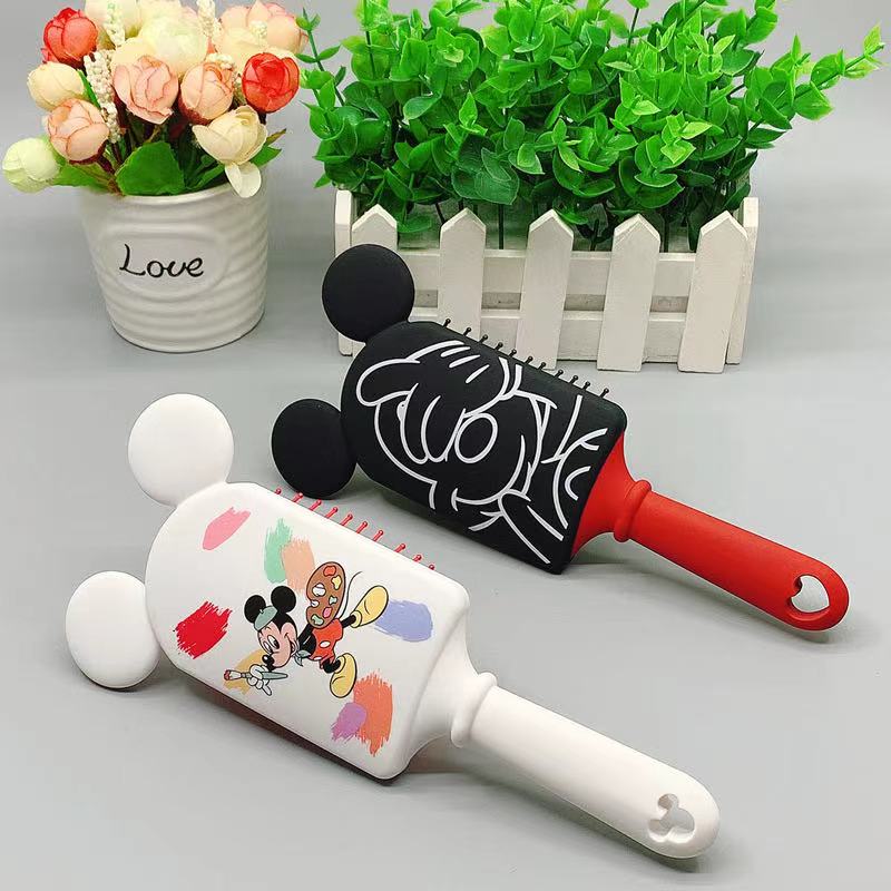 Disney Mickey Minnie Paddle Hair Brush Head Black PVC Hair Brushes Comb Original