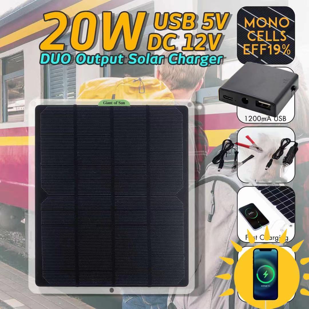 Upgraded 20W Watt Solar Panel Kit Trickle Charger 12V Battery Charger with 2 USB and Type-C Hub for RV Boat Car