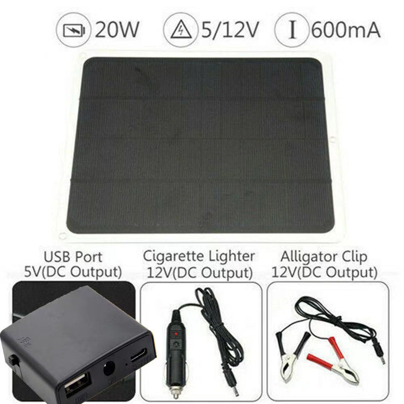 Free shipping-Upgraded 20W Watt Solar Panel Kit Trickle Charger 12V Battery Charger with 2 USB and Type-C Hub for RV Boat Car