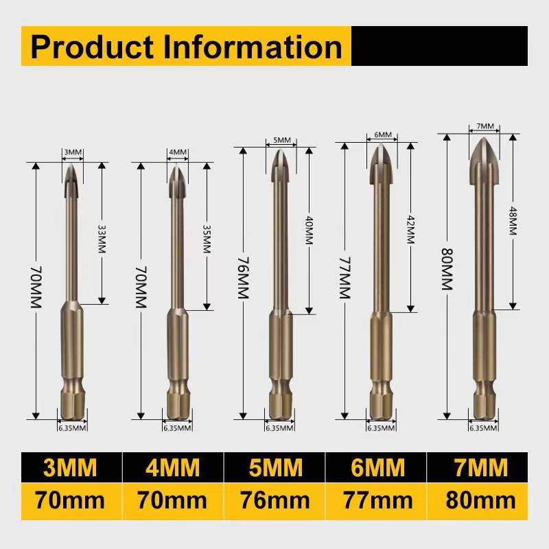 Free shipping- 5Pcs Universal Efficient Drilling Tool Multifunctional Cross Alloy Drill Bit