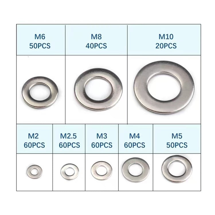400pcs 304 Stainless Steel Flat Washer Washers Assortment Set Value Kit