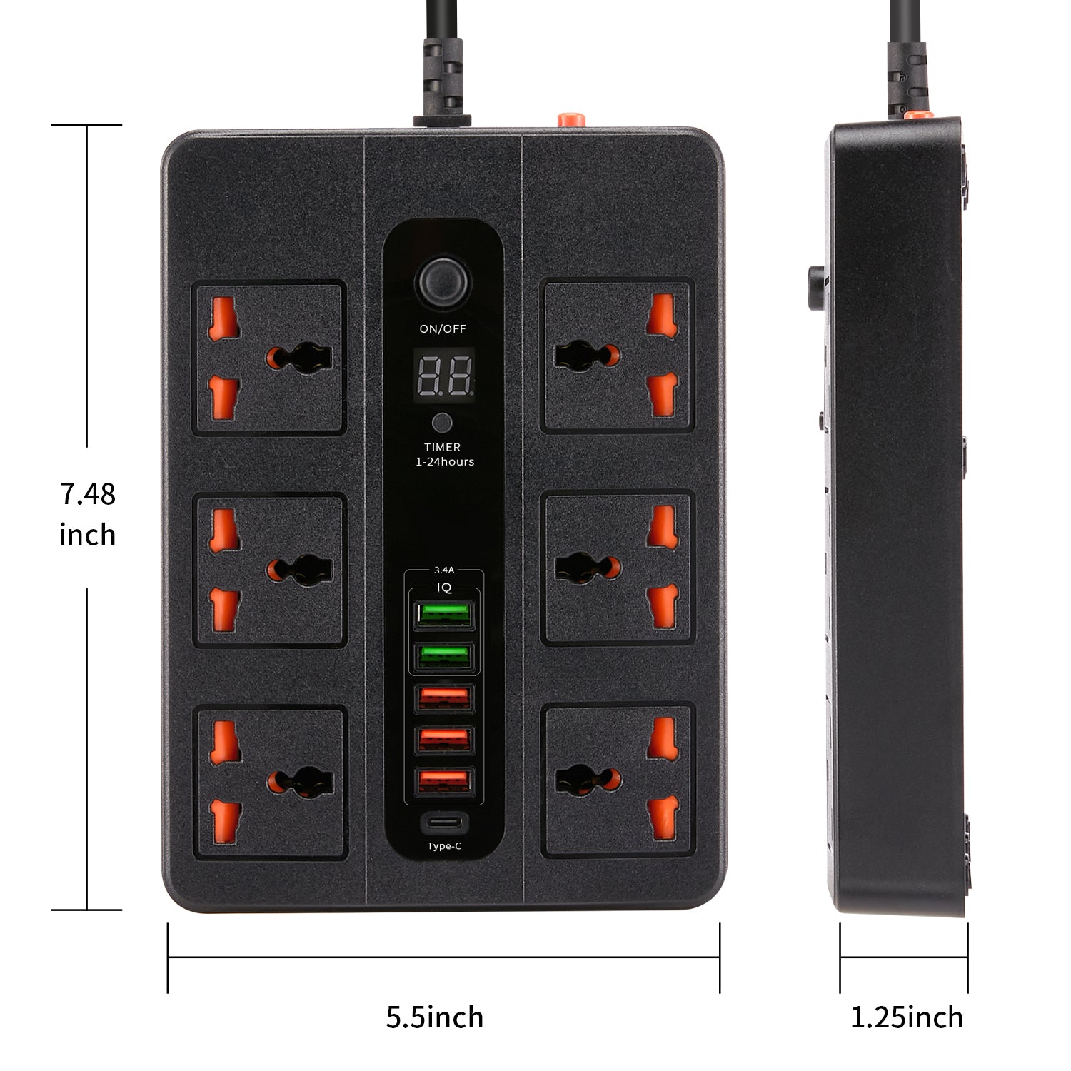 OEM Intelligent 6 Way USB A/USB Type C Charging Ports Power Board Surge Protected USB charger Power Strip