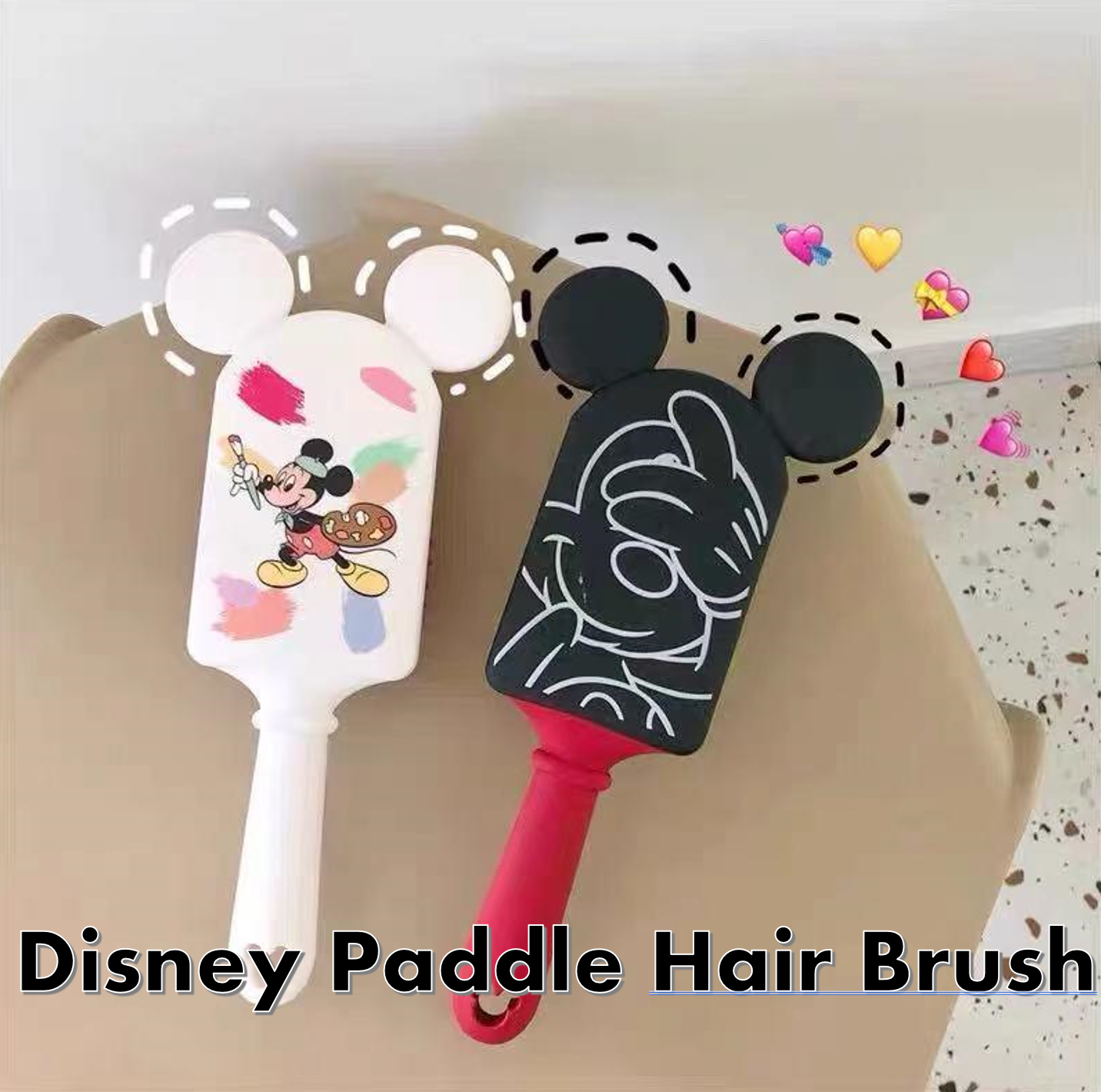 Disney Mickey Minnie Paddle Hair Brush Head Black PVC Hair Brushes Comb Original