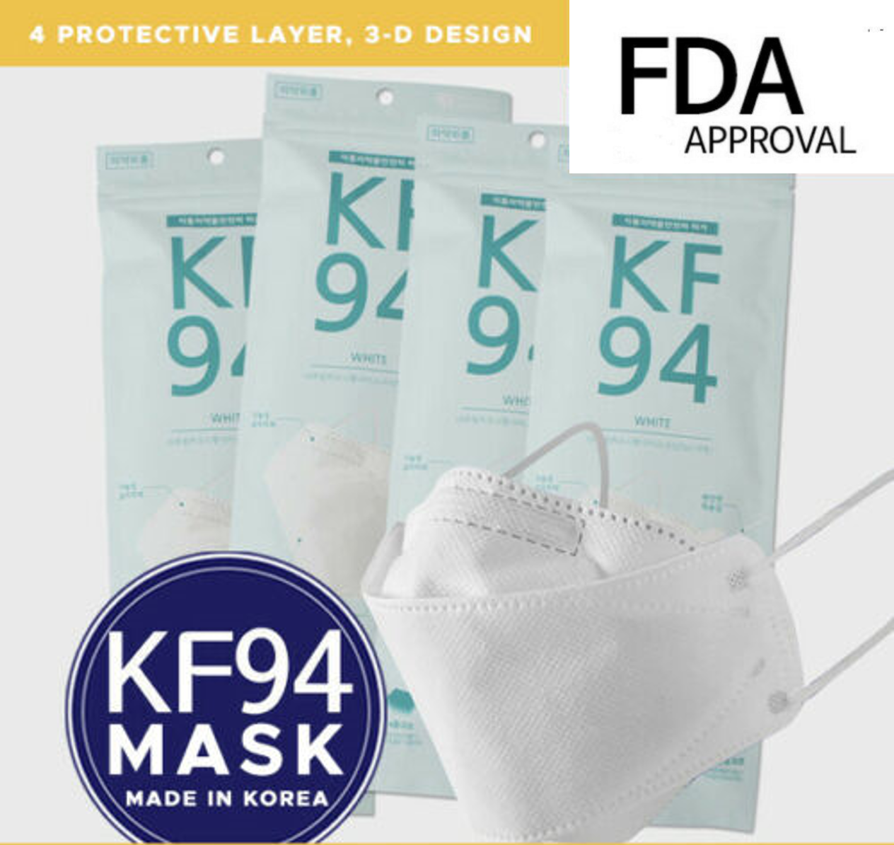 KF94 10PCS/20PCS 4 Protective Layer 3D Filter Adult Face Mask (Made in Korea)