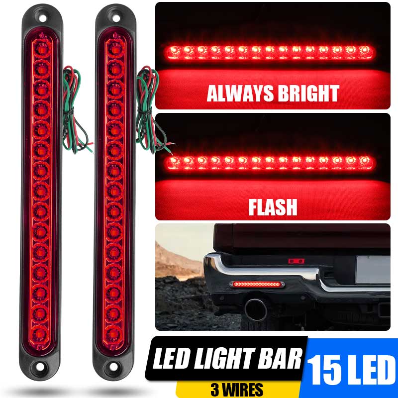 2X 15LED Brake STOP UTE Tail Light Indicator Slim Strip Trailer Truck