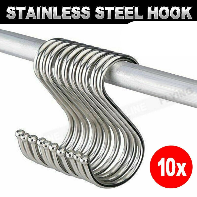 10X Stainless Steel S Shape Hooks Kitchen Hanger Rack Clothes Hanging Holders