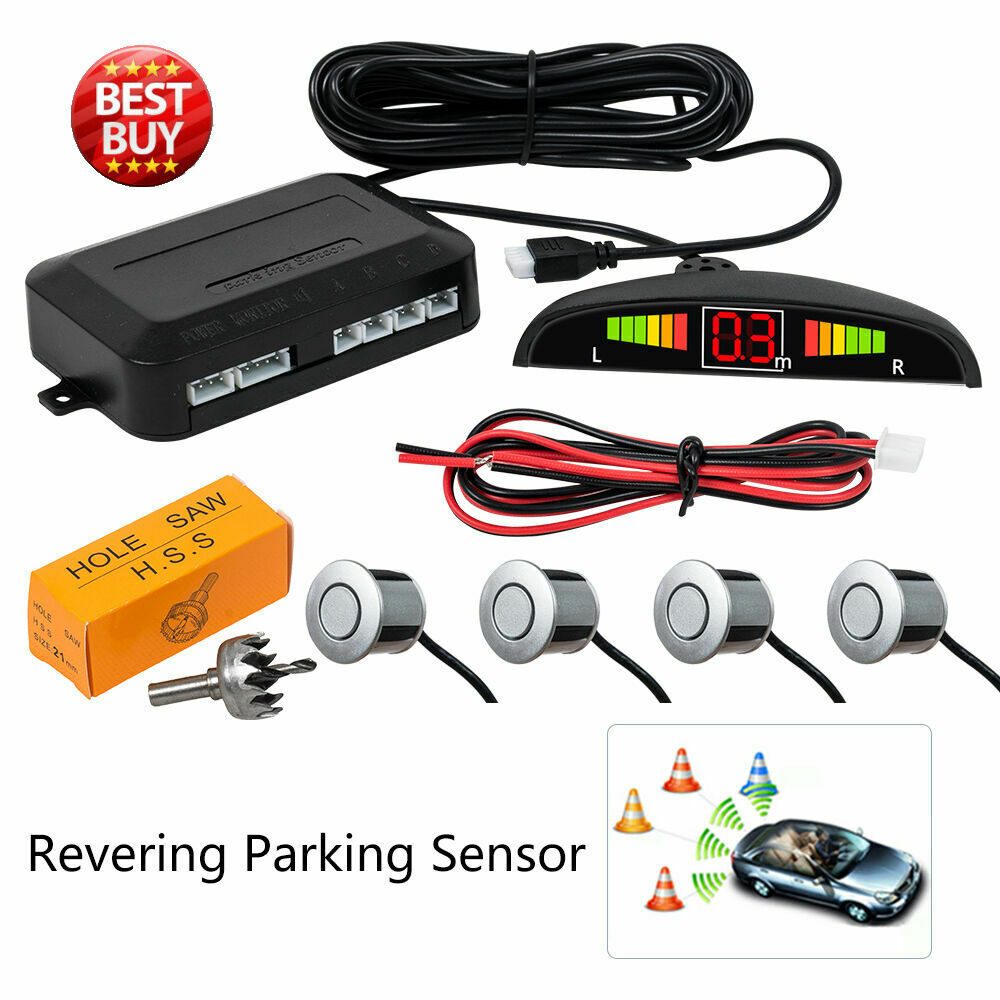 Car Parking Sensor System Kit 4 Parking 12V LED Display Reverse Backup Radar