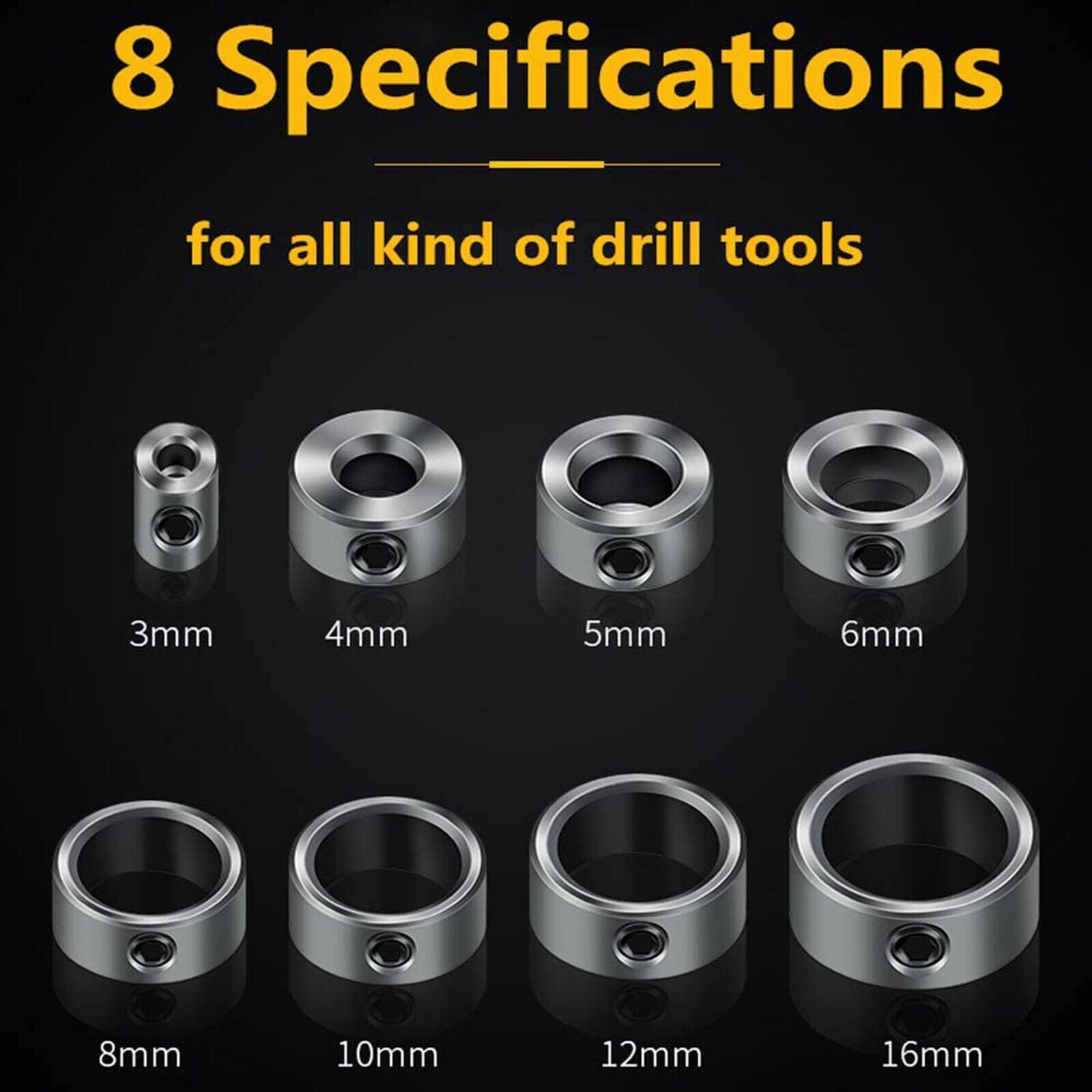 9PCS Drill Bits Depth Stop Ring Positioner Collars Locator Tool+Wrench