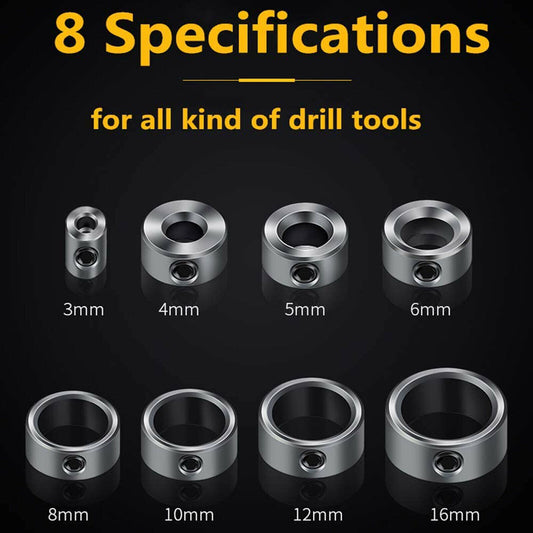 9PCS Drill Bits Depth Stop Ring Positioner Collars Locator Tool+Wrench