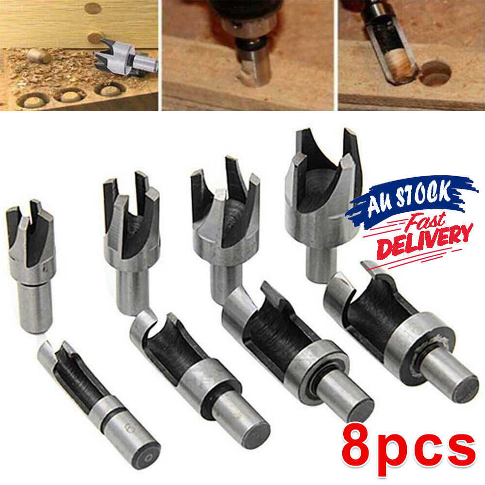 8Pcs Set Dowel Tenon Wood Plug Woodworking Cutting Tool Barrel Type Cu