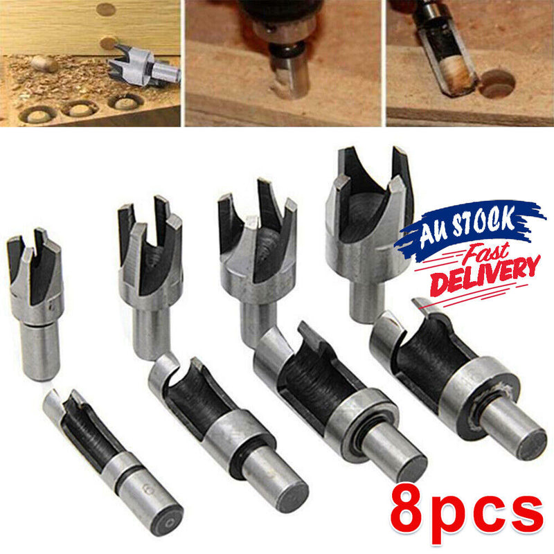 8Pcs Set Dowel Tenon Wood Plug Woodworking Cutting Tool Barrel Type Cutter Drill